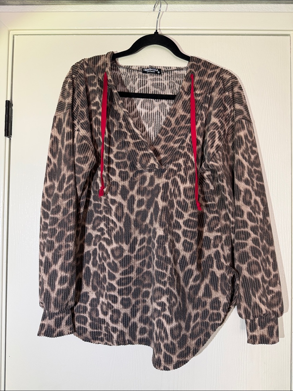 HEIMISH USA Brown and Cream Striped pullover with hood. Women’s Size medium.
